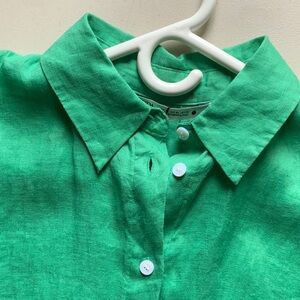 ZARA long 100% linen shirtdress. Lovely emerald green.